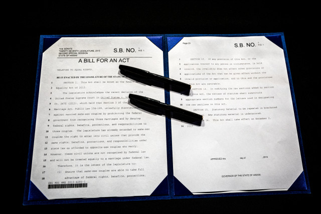 The Marriage Equality Act before signed by Governor Neil Abercrombie. 11.13.13 ©PF Bentley/Civil Beat