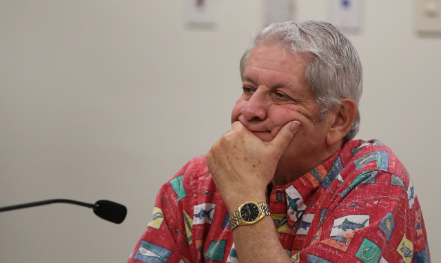 Senator Sam Slom listens to Jeff Kissell, Executive Director of the Hawaii Health Connector at hearing at the Capitol. 29 dec 2014. photograph Cory Lum/Civil Beat