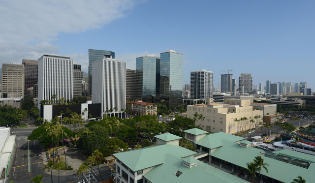 downtown honolulu skyline from aloha tower kakaako.  15 jan 2015. photograph Cory Lum/Civil Beat