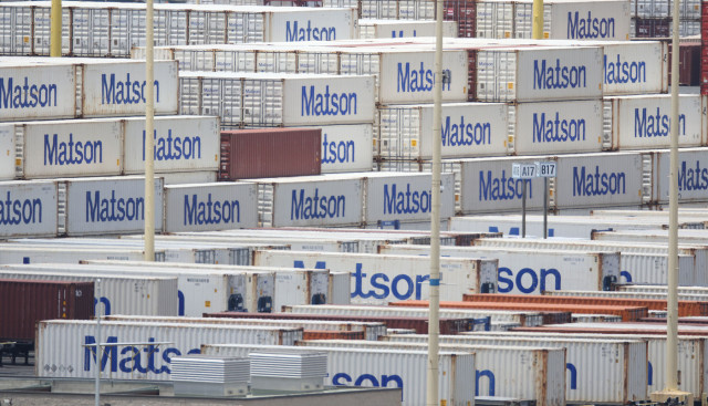 Matson containers on Sand Island. photograph by Cory Lum/Civil Beat