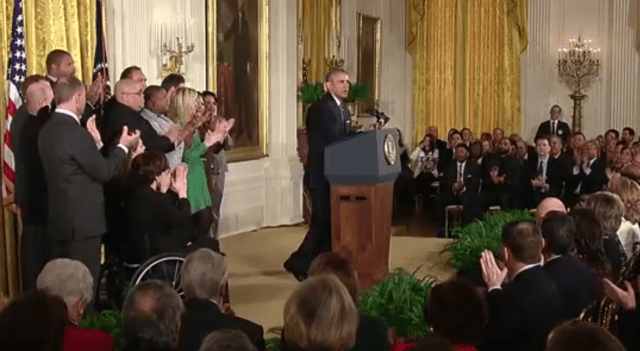 Standing with family members of individuals killed by gun violence, President Obama announces new orders on Tuesday at the White House that would help keep guns out of the hands of those who shouldn't have them. 