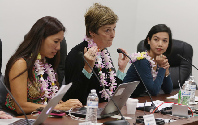 Honolulu Civil Beat Civil Cafe at the Captiol with left, Chad Blair, Senator Maile Shimabukuro, League of Women Voters Janet Mason and right, Common Cause Hawaii Carmille Lim at room 414 Capitol.