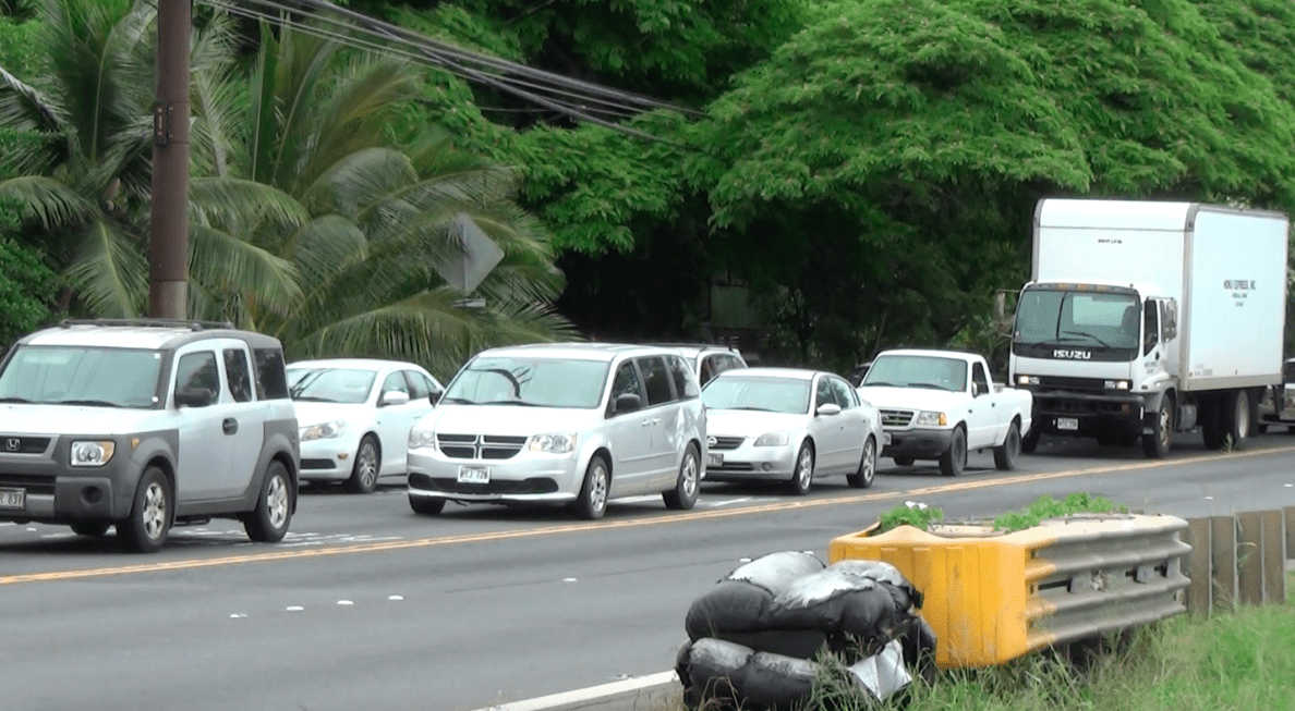 A typical scene along the Farrington Highway, where almost everybody is looking to go the same direction during rush hours.