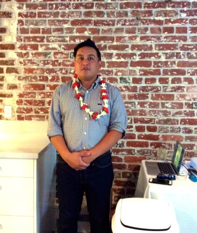 Mat D’Ascoli meeting with visitors as his building at 75 N. King Street on tour of “Upstairs Chinatown” 