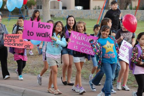 Students taking part in the 2013 national Walk to School Day.